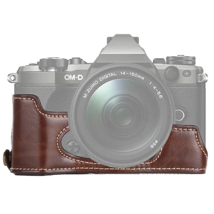 ฐานเคสหนัง PU ครึ่งตัวสำหรับกล้อง พร้อมเกลียว 1/4 นิ้ว สำหรับ Olympus EM5 / EM5 Mark II, สำหรับ Olympus EM5