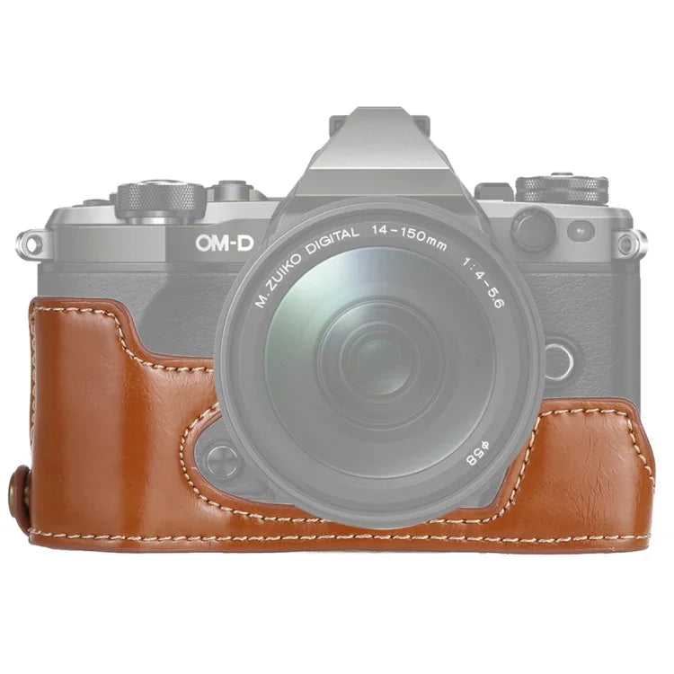 ฐานเคสหนัง PU ครึ่งตัวสำหรับกล้อง พร้อมเกลียว 1/4 นิ้ว สำหรับ Olympus EM5 / EM5 Mark II, สำหรับ Olympus EM5