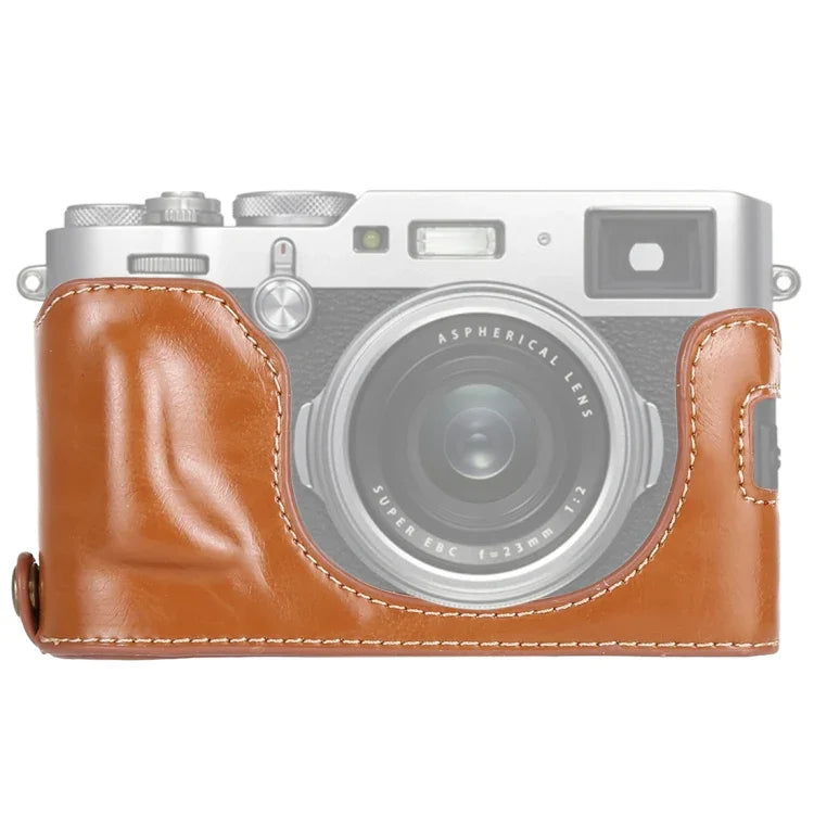 ฐานเคสหนัง PU ครึ่งตัวสำหรับกล้อง พร้อมเกลียว 1/4 นิ้ว สำหรับ FUJIFILM X100F, สำหรับ FUJIFILM X100F