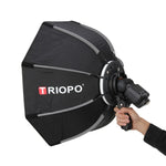 TRIOPO KS90 โดมซอฟต์บ็อกซ์แบบแปดเหลี่ยมขนาด 90 ซม. พร้อมด้ามจับและขาตั้งสำหรับแฟลช Speedlite, KS90