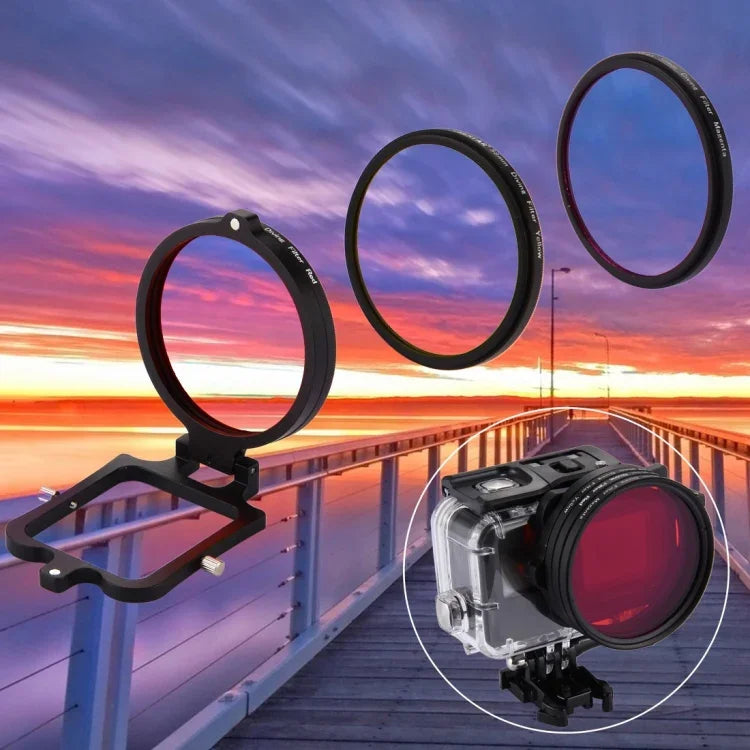 ฟิลเตอร์เลนส์ดำน้ำ 58mm สีเหลือง + แดง + ม่วง สำหรับ GoPro HERO7 Black/6/5, ฟิลเตอร์เลนส์ดำน้ำ 3 สี 58mm