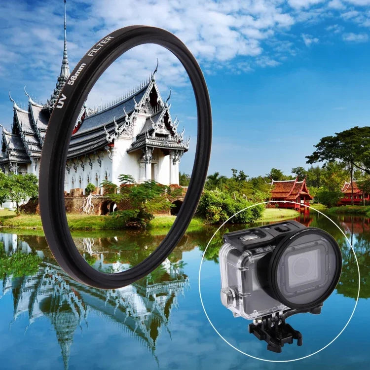 ฟิลเตอร์เลนส์ UV ขนาด 58mm 3-in-1 พร้อมฝาปิด สำหรับ GoPro HERO7 Black/6 /5, ฟิลเตอร์เลนส์ UV 58mm