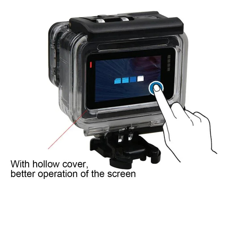 เคสกันน้ำสำหรับ GoPro HERO6 /5 พร้อมฝาหลังโปร่งแสงและตัวล็อก พร้อมฐานยึดและสกรูพื้นฐาน, เคสกันน้ำ
