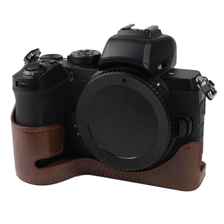 ฐานเคสกล้องหนัง PU ครึ่งตัวพร้อมเกลียว 1/4 นิ้ว สำหรับ Nikon Z50, สำหรับ Nikon Z50