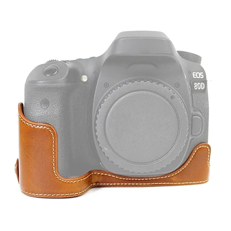 ฐานเคสกล้องหนัง PU ครึ่งตัวพร้อมเกลียว 1/4 นิ้ว สำหรับ Canon EOS 80D / 70D, สำหรับ Canon EOS 80D