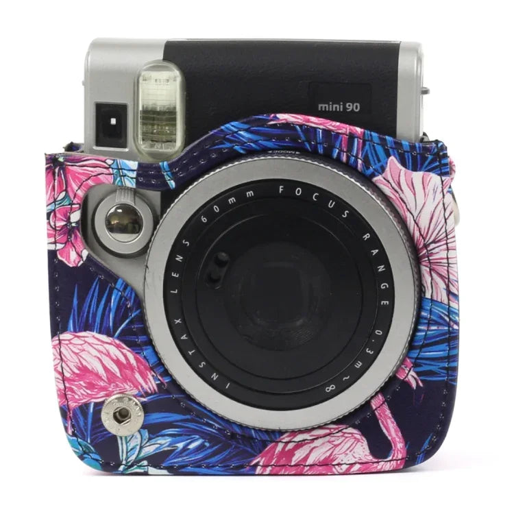 กระเป๋าเคสกล้องหนัง PU ลายฟลามิงโก้สำหรับกล้อง FUJIFILM Instax Mini90, ลายฟลามิงโก้