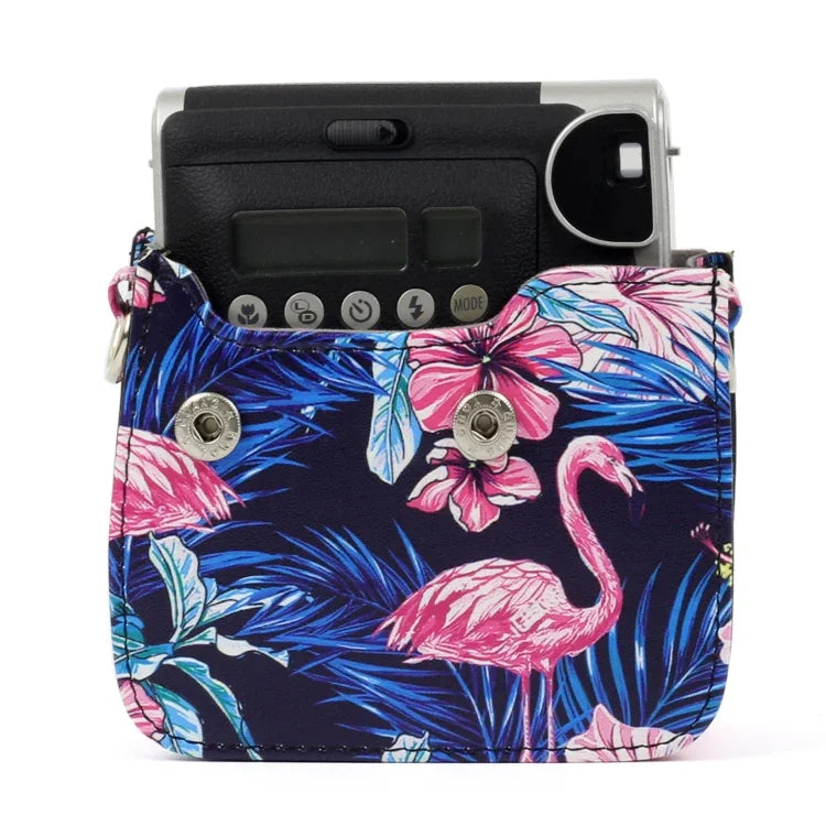 กระเป๋าเคสกล้องหนัง PU ลายฟลามิงโก้สำหรับกล้อง FUJIFILM Instax Mini90, ลายฟลามิงโก้