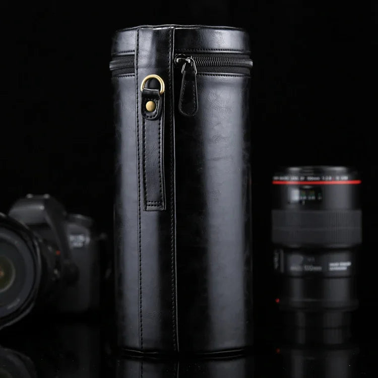 กระเป๋าใส่เลนส์ขนาดใหญ่พิเศษแบบซิปทำจากหนัง PU สำหรับเลนส์กล้อง DSLR ขนาด: 24.5*10.5*10.5 ซม. 24.5 x 10.5 ซม. (น้ำตาล), 24.5 x 10.5 ซม. (กาแฟ), 24.5 x 10.5 ซม. (ดำ)