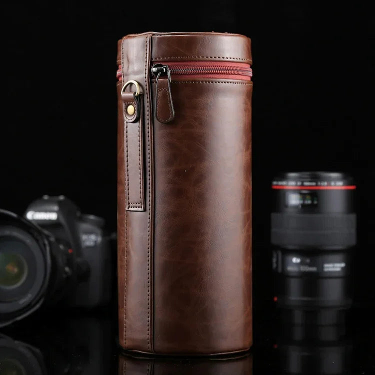 กระเป๋าใส่เลนส์ขนาดใหญ่พิเศษแบบซิปทำจากหนัง PU สำหรับเลนส์กล้อง DSLR ขนาด: 24.5*10.5*10.5 ซม. 24.5 x 10.5 ซม. (น้ำตาล), 24.5 x 10.5 ซม. (กาแฟ), 24.5 x 10.5 ซม. (ดำ)