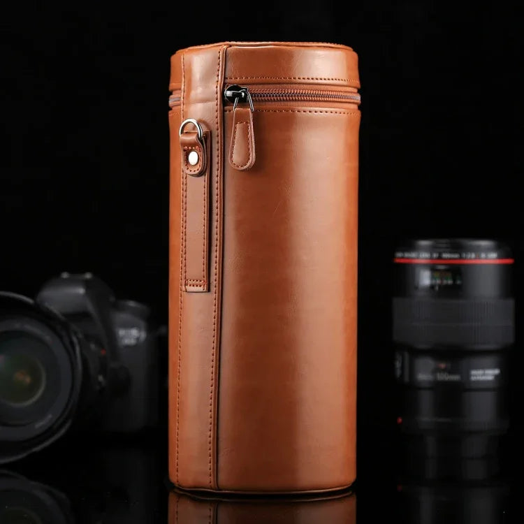 กระเป๋าใส่เลนส์ขนาดใหญ่พิเศษแบบซิปทำจากหนัง PU สำหรับเลนส์กล้อง DSLR ขนาด: 24.5*10.5*10.5 ซม. 24.5 x 10.5 ซม. (น้ำตาล), 24.5 x 10.5 ซม. (กาแฟ), 24.5 x 10.5 ซม. (ดำ)
