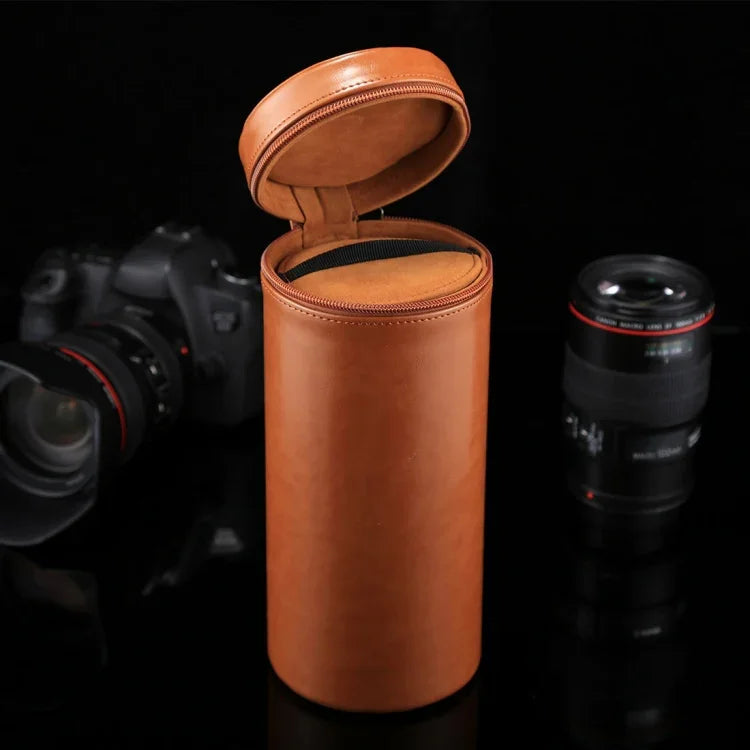 กระเป๋าใส่เลนส์ขนาดใหญ่พิเศษแบบซิปทำจากหนัง PU สำหรับเลนส์กล้อง DSLR ขนาด: 24.5*10.5*10.5 ซม. 24.5 x 10.5 ซม. (น้ำตาล), 24.5 x 10.5 ซม. (กาแฟ), 24.5 x 10.5 ซม. (ดำ)