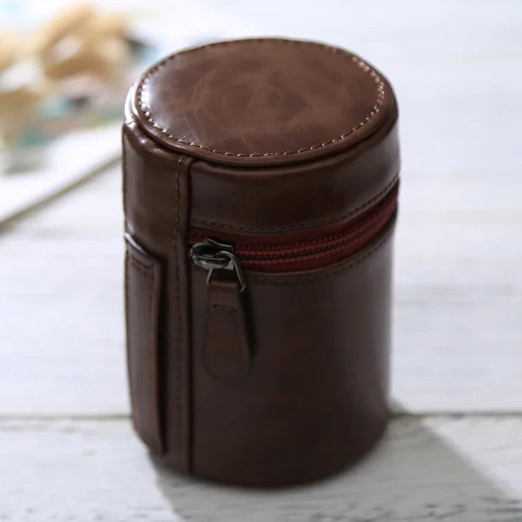 Small Lens Case Zippered PU Leather Pouch Box for DSLR Camera Lens, Size: 11x8x8cm, 11 x 8cm (Brown), 11 x 8cm (Coffee), 11 x 8cm (Black)