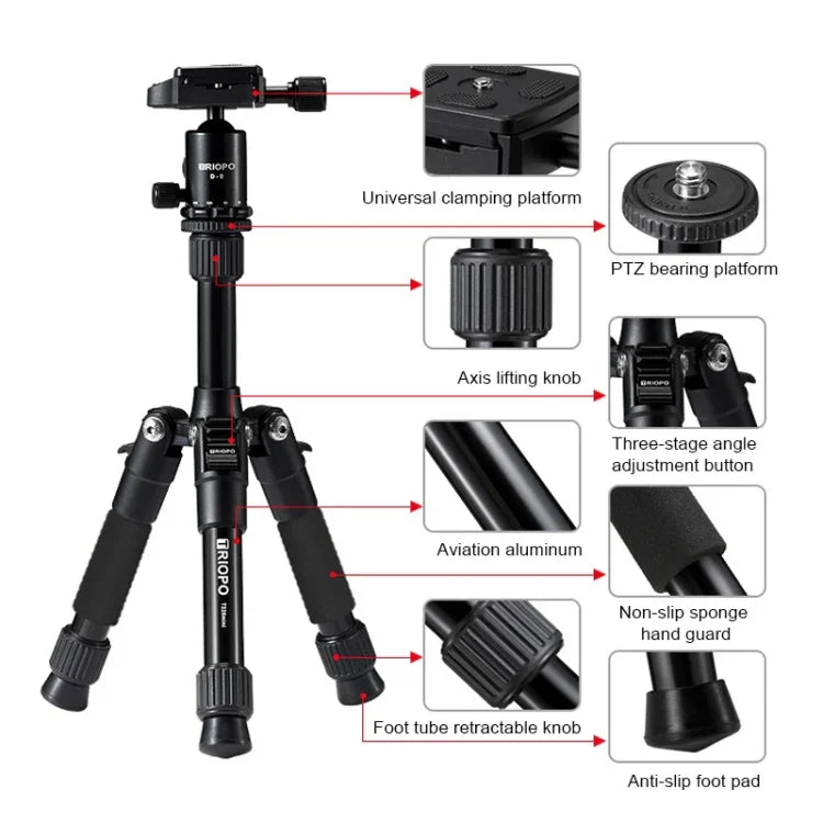 ขาตั้งกล้อง TRIOPO T226 แบบพกพาปรับได้ อะลูมิเนียมอัลลอยพร้อมหัวบอล D-0 สำหรับกล้อง SLR, T226