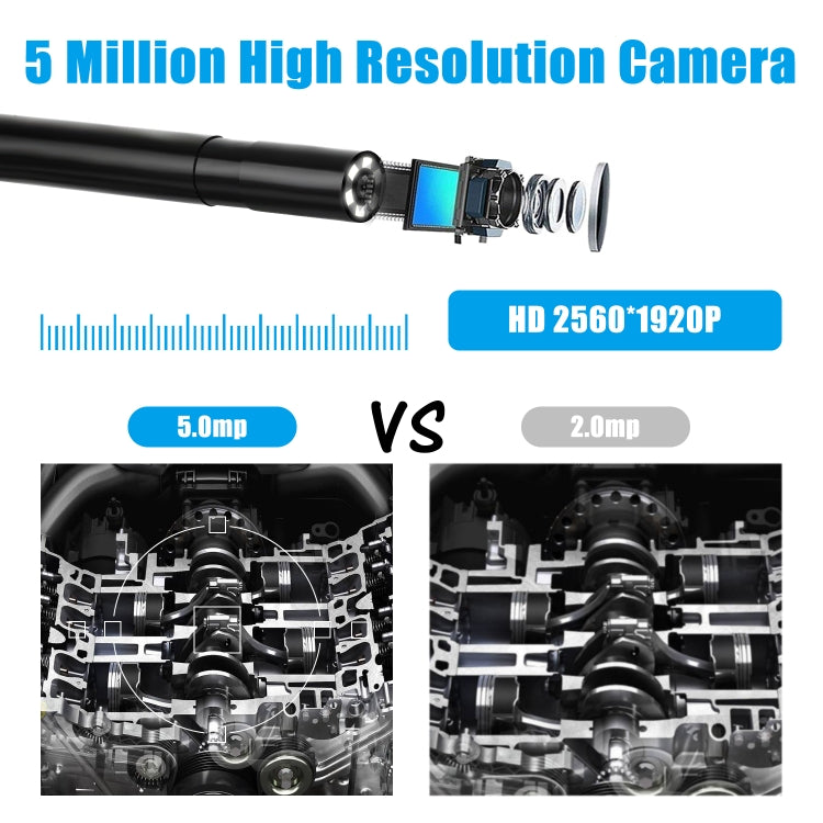 F220 กล้องส่องตรวจปลายสาย HD 5.0MP WIFI ขนาด 5.5mm พร้อมไฟ LED 6 ดวง ความยาว: 5m ความยาว: 5m