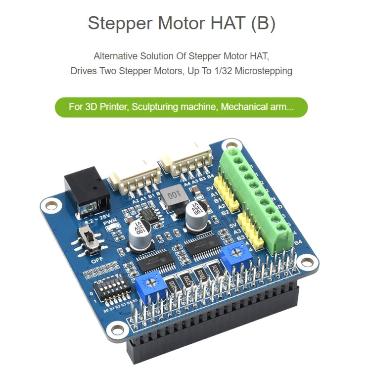 Waveshare HRB8825 HAT มอเตอร์สเต็ปเปอร์สำหรับ Raspberry Pi ขับเคลื่อนมอเตอร์สเต็ปเปอร์สองตัว รองรับไมโครสเต็ปสูงสุด 1/32