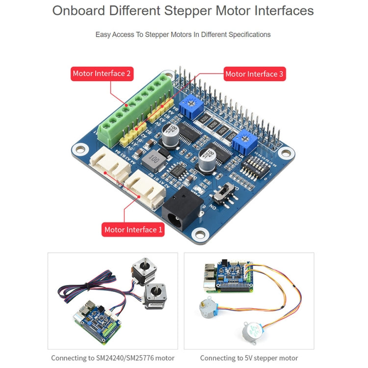 Waveshare HRB8825 HAT มอเตอร์สเต็ปเปอร์สำหรับ Raspberry Pi ขับเคลื่อนมอเตอร์สเต็ปเปอร์สองตัว รองรับไมโครสเต็ปสูงสุด 1/32