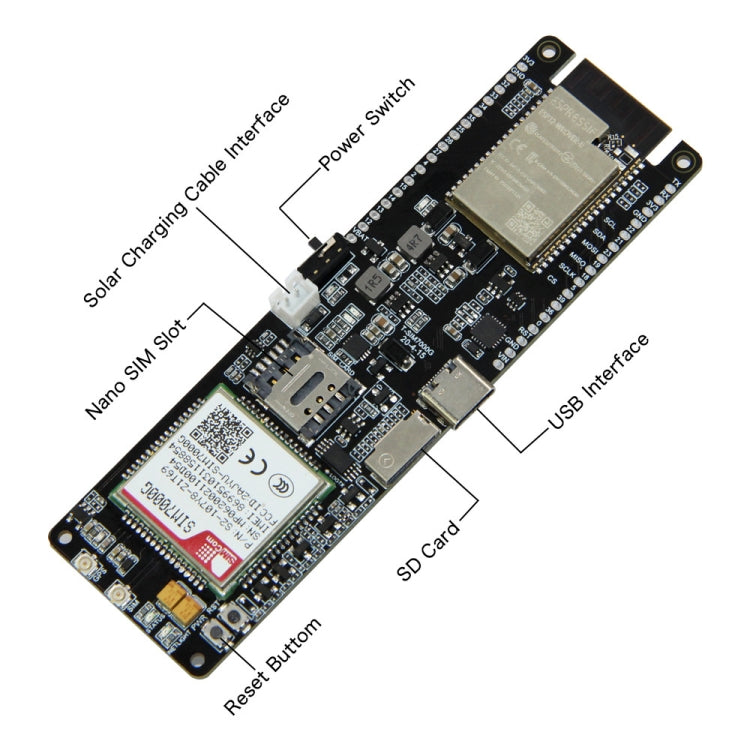 บอร์ดพัฒนาโมดูลชาร์จพลังงานแสงอาทิตย์ที่ถือแบตเตอรี่ WiFi Bluetooth 18560, T-SIM7000G