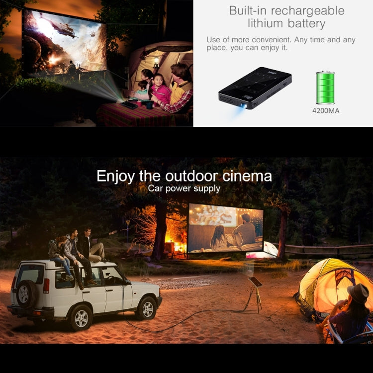 โปรเจคเตอร์อัจฉริยะพกพา P09 4K Ultra HD DLP พร้อมรีโมทอินฟราเรด Amlogic S905X 4-Core A53 ความเร็วสูงสุด 1.5GHz Android 6.0, 1GB+8GB รองรับ WiFi 2.4G/5G, บลูทูธ, การ์ด TF