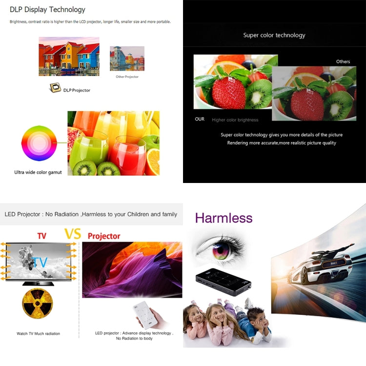 โปรเจคเตอร์อัจฉริยะพกพา P09 4K Ultra HD DLP พร้อมรีโมทอินฟราเรด Amlogic S905X 4-Core A53 ความเร็วสูงสุด 1.5GHz Android 6.0, 1GB+8GB รองรับ WiFi 2.4G/5G, บลูทูธ, การ์ด TF