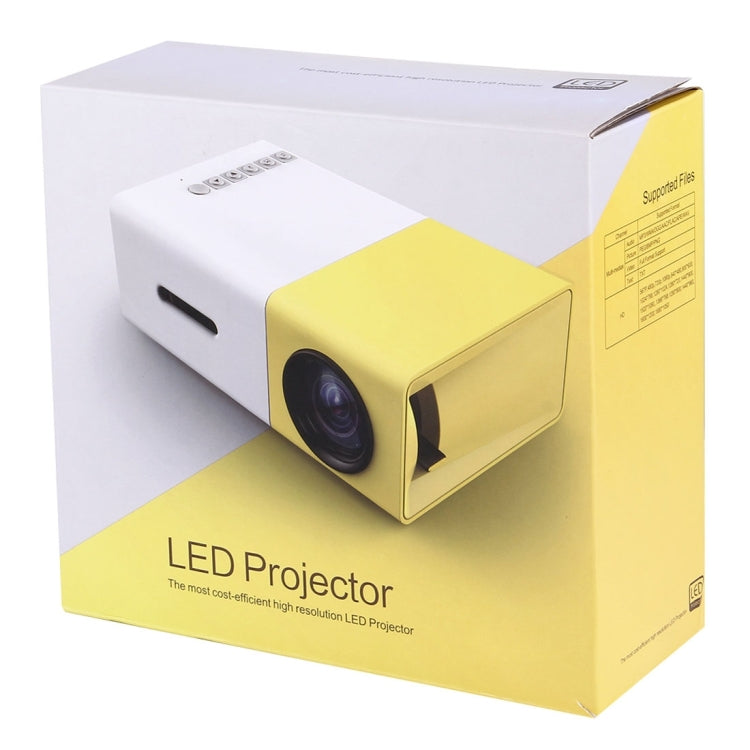 YG-300 โปรเจคเตอร์ LED 0.8-2M 24-60 นิ้ว 400-600 ลูเมน โรงภาพยนตร์ที่บ้านความละเอียด HD พร้อมสายแปลงวิดีโอ 3 in 1 และรีโมทคอนโทรล, ขนาด: 12.6 x 8.6 x 4.6 ซม., ปลั๊ก EU