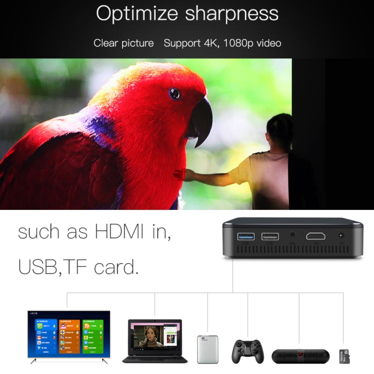 D13 2+16G โปรเจคเตอร์พกพาขนาดเล็ก ความละเอียด 854 x 480 Android 7.1.2 4K DLP สมาร์ท LED WIFI โรงภาพยนตร์ที่บ้าน, รองรับ USB / TF / HDMI