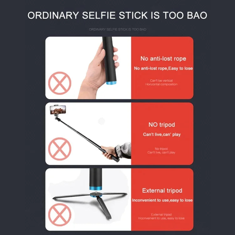 ขาตั้งกล้องมือถือแบบชิ้นเดียว RUIGPRO ไม้เซลฟี่แบบยืดหดได้สำหรับ GoPro, Insta360, DJI และกล้องแอคชันอื่นๆ สีดำ