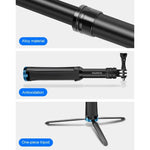 ขาตั้งกล้องมือถือแบบชิ้นเดียว RUIGPRO ไม้เซลฟี่แบบยืดหดได้สำหรับ GoPro, Insta360, DJI และกล้องแอคชันอื่นๆ สีดำ