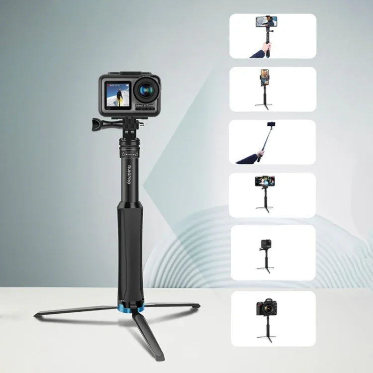 ขาตั้งกล้องมือถือแบบชิ้นเดียว RUIGPRO ไม้เซลฟี่แบบยืดหดได้สำหรับ GoPro, Insta360, DJI และกล้องแอคชันอื่นๆ สีดำ