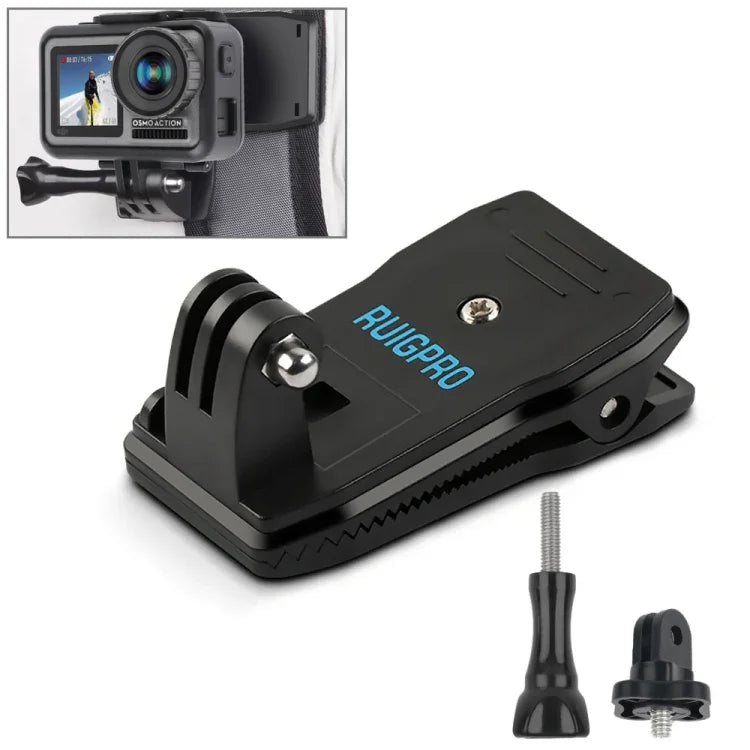 ขาตั้งคลิปหนีบกระเป๋าเป้หมุนได้ 360 องศา RUIGPRO พร้อมสกรูสำหรับ GoPro, Insta360, DJI และกล้องแอคชันอื่นๆ, คลิปหมุน 360 องศา