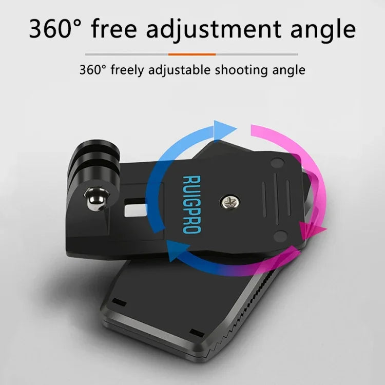 ขาตั้งคลิปหนีบกระเป๋าเป้หมุนได้ 360 องศา RUIGPRO พร้อมคลิปหนีบโทรศัพท์สำหรับ GoPro, Insta360, DJI และกล้องแอคชันอื่นๆ, Rec-Mounts+Clamp