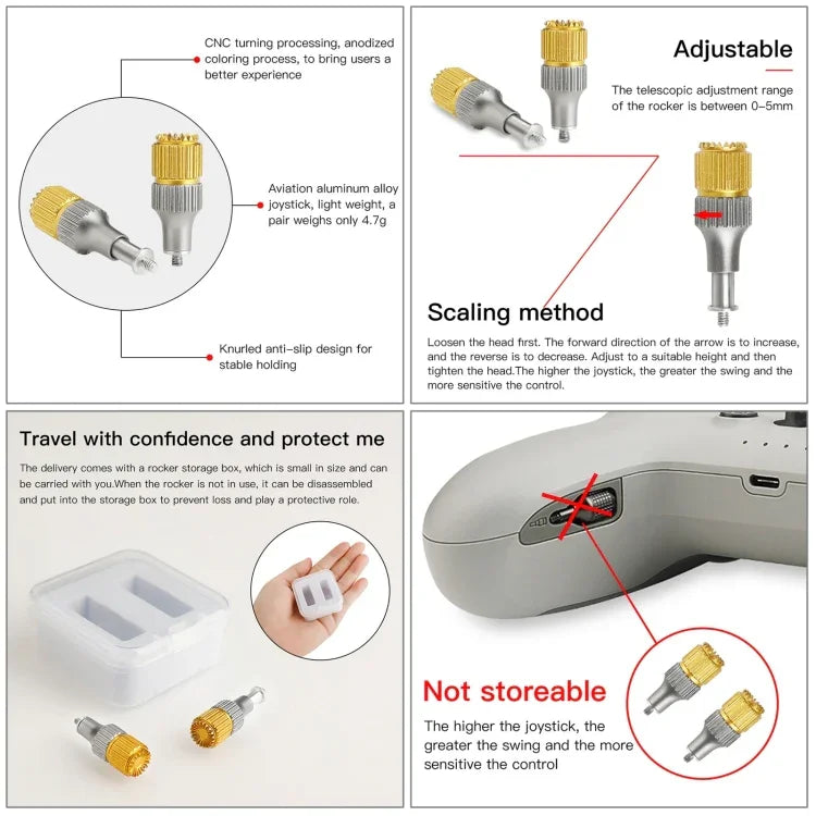 จอยสติ๊กนิ้วหัวแม่มือแบบดึงออกได้สองสี RCSTQ สำหรับรีโมตคอนโทรลโดรน DJI FPV Combo, สำหรับ DJI FPV สองสี
