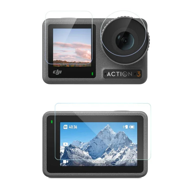 ฟิล์มกันระเบิดเพชรหน้าและหลังเลนส์ 3-in-1 สำหรับ DJI Osmo Action 3, สำหรับ DJI Osmo Action 3