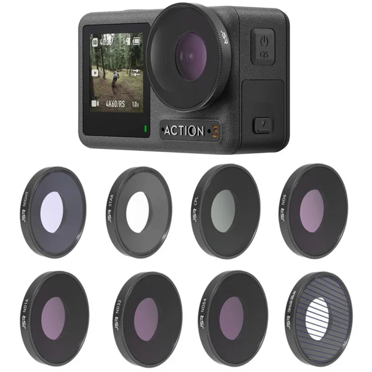 ฟิลเตอร์เลนส์ JSR 8 in 1 Streak Blue CPL ND8 ND16 ND32 ND64 STAR NIGHT สำหรับ DJI Osmo Action 3, 8 in 1