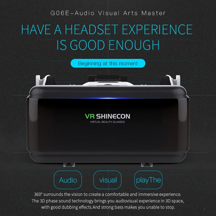 แว่นตาวิดีโอ 3D ความจริงเสมือน VR SHINECON G06E เหมาะสำหรับสมาร์ทโฟนขนาด 4.7 นิ้ว - 6.1 นิ้ว พร้อมชุดหูฟัง, G06E