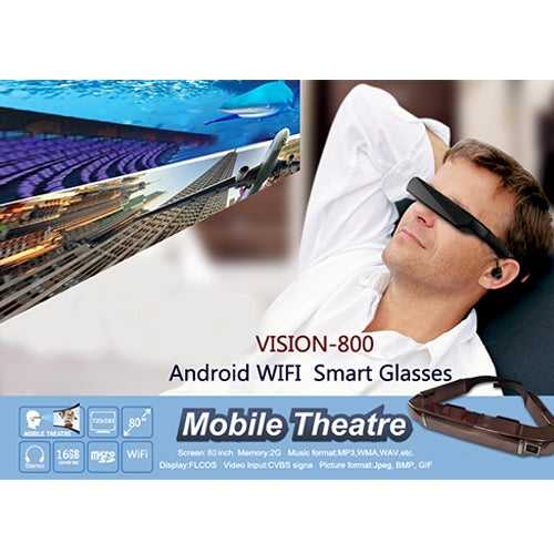 VISION-800 แว่นตาอัจฉริยะ Retina 3D VR ระบบ Android 4.4 1GB+2GB พร้อมกล้อง 5.0MP รองรับ WiFi, Bluetooth, การ์ด TF, บันทึกวิดีโอ
