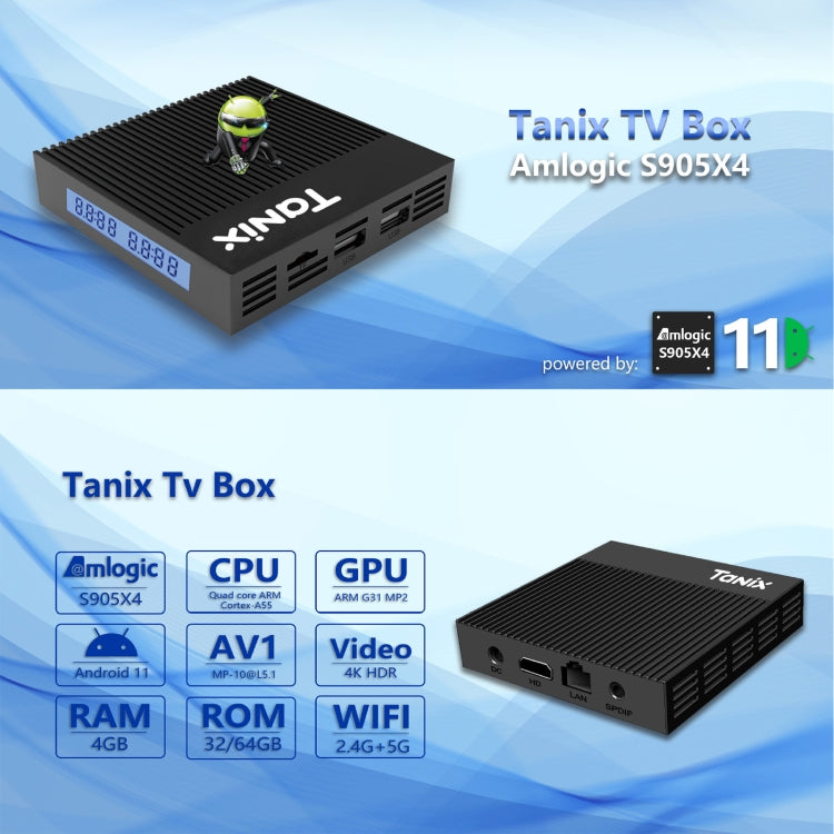 Tanix X4 กล่องสมาร์ททีวี Android 11 ชิป Amlogic S905X4 ควอดคอร์ 4GB+32GB WiFi คู่ BT 4GB+32GB