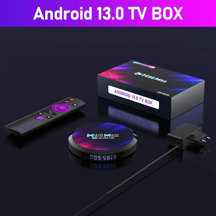 H96 Max สมาร์ททีวีบ็อกซ์ 8K Ultra HD Android 13.0 เครื่องเล่นมีเดียพร้อมรีโมทคอนโทรล, RK3528 Quad-Core, 4GB+64GB, 4GB+64GB