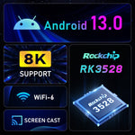 H96 Max สมาร์ททีวีบ็อกซ์ 8K Ultra HD Android 13.0 เครื่องเล่นมีเดียพร้อมรีโมทคอนโทรล, RK3528 Quad-Core, 4GB+64GB, 4GB+64GB