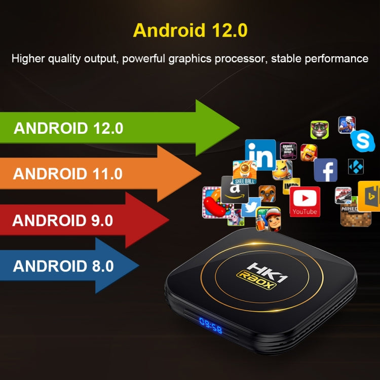 HK1 RBOX-H8S สมาร์ททีวีบ็อกซ์ 4K Ultra HD Android 12.0 พร้อมรีโมทคอนโทรล, Allwinner H618 Quad-Core, 4GB+64GB, 4GB+64GB