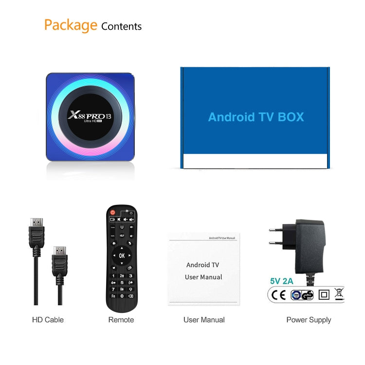 Acrylic X88 Pro 13 8K Ultra HD Android 13.0 กล่องสมาร์ททีวีพร้อมรีโมทคอนโทรล, RK3528 ควอดคอร์, 4G+64GB, 4G+64GB