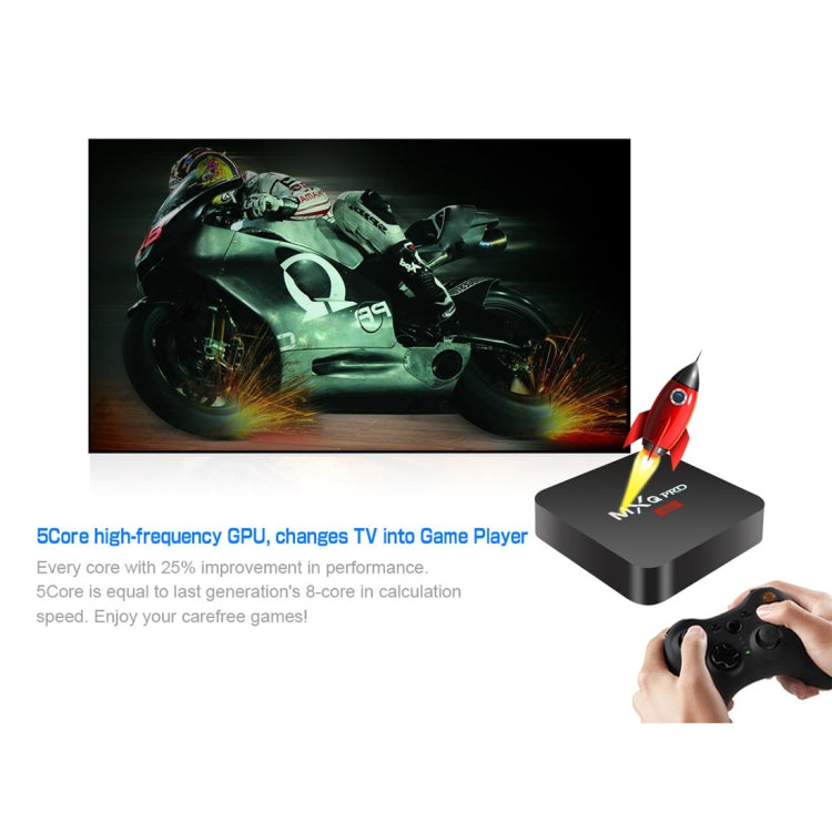 MXQ PROi สมาร์ททีวีบ็อกซ์ 1080P 4K HD พร้อมรีโมทคอนโทรล, Android 7.1 S905W Quad Core Cortex-A53 ความเร็วสูงสุด 2GHz, RAM: 2GB, ROM: 16GB, รองรับ WiFi, ปลั๊ก UK, 2GB+16GB, ปลั๊ก UK