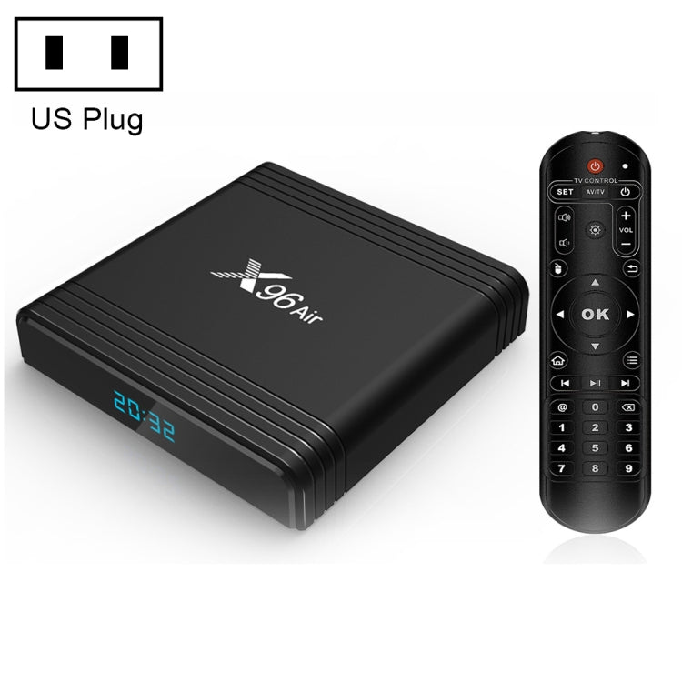 X96 Air 8K สมาร์ททีวีบ็อกซ์ Android 9.0 เครื่องเล่นมีเดียพร้อมรีโมทคอนโทรล, Quad-core Amlogic S905X3, RAM: 4GB, ROM: 32GB, WiFi สองย่านความถี่, บลูทูธ, ปลั๊ก AU, 4GB+32GB