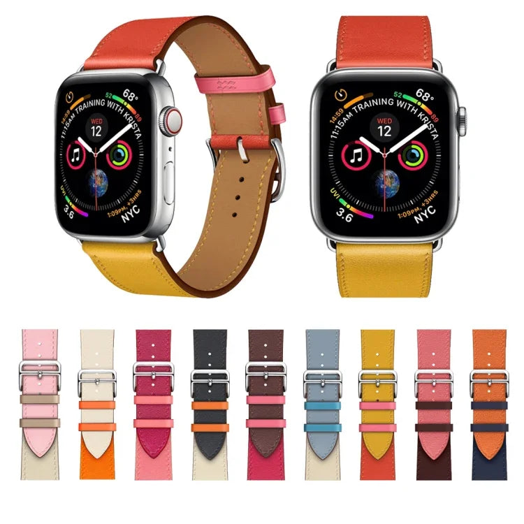 Two Color Single Loop Leather Wrist Strap Watchband for Apple Watch Series 3 & 2 & 1, 38mm Orange+Bright Blue, 42mm Orange+Bright Blue, 38mm Pink+Wine Red, 42mm Pink+Wine Red, 38mm Amber+Orange Red+Light Rose Red, 42mm Amber+Orange Red+Light Rose Red  ...