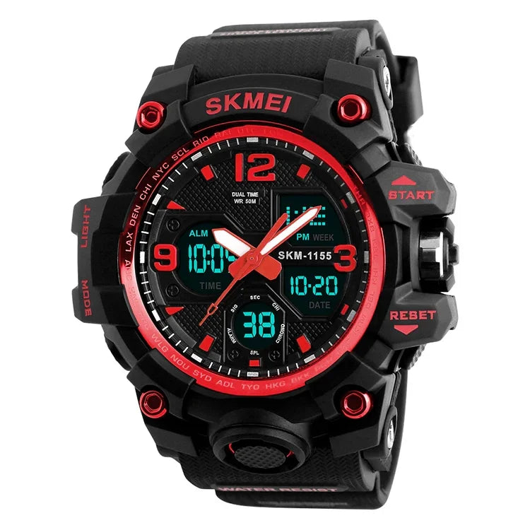 นาฬิกาข้อมือผู้ชาย SKMEI 1155B สำหรับกีฬากลางแจ้ง ฟังก์ชันหลากหลาย เรืองแสง กันน้ำ หน้าปัดใหญ่