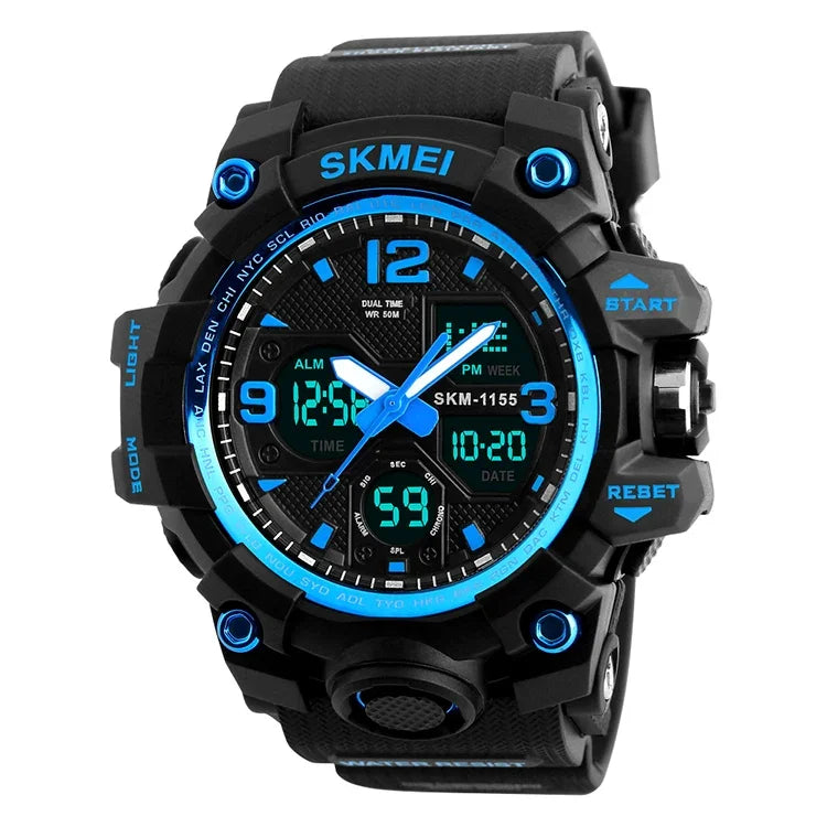 นาฬิกาข้อมือผู้ชาย SKMEI 1155B สำหรับกีฬากลางแจ้ง ฟังก์ชันหลากหลาย เรืองแสง กันน้ำ หน้าปัดใหญ่