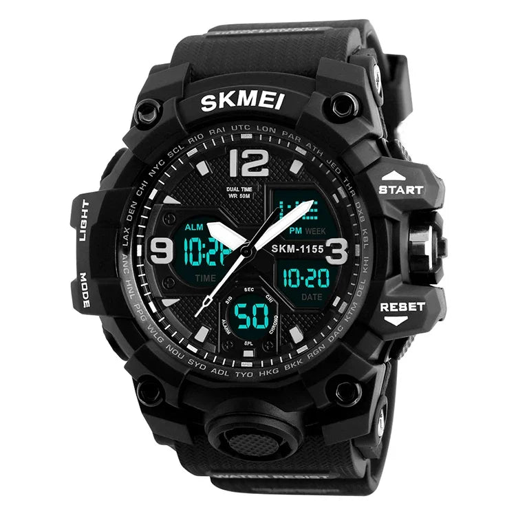 นาฬิกาข้อมือผู้ชาย SKMEI 1155B สำหรับกีฬากลางแจ้ง ฟังก์ชันหลากหลาย เรืองแสง กันน้ำ หน้าปัดใหญ่