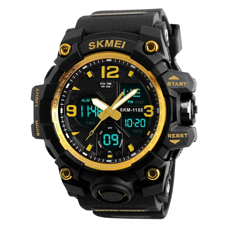 นาฬิกาข้อมือผู้ชาย SKMEI 1155B สำหรับกีฬากลางแจ้ง ฟังก์ชันหลากหลาย เรืองแสง กันน้ำ หน้าปัดใหญ่