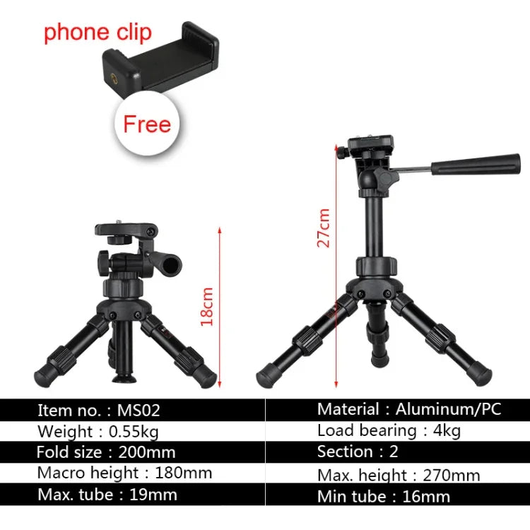 ขาตั้งกล้องขนาดเล็กน้ำหนักเบา BEXIN MS02 สำหรับโทรศัพท์และกล้อง DSLR, MS02
