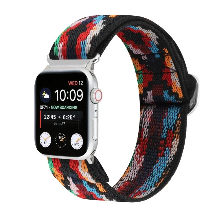 สายรัดนาฬิกาไนลอนยืดหยุ่นพร้อมหัวเข็มขัดโลหะญี่ปุ่น สำหรับ Apple Watch Series 7 45mm / 6 & SE & 5 & 4 44mm / 3 & 2 & 1 42mm, สำหรับ Apple Watch Series 8&7 41mm / SE 2&6&SE&5&4 40mm / 3&2&1 38mm