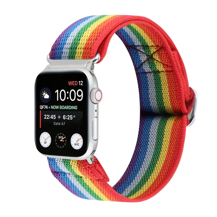สายรัดนาฬิกาไนลอนยืดหยุ่นพร้อมหัวเข็มขัดโลหะญี่ปุ่น สำหรับ Apple Watch Series 7 45mm / 6 & SE & 5 & 4 44mm / 3 & 2 & 1 42mm, สำหรับ Apple Watch Series 8&7 41mm / SE 2&6&SE&5&4 40mm / 3&2&1 38mm